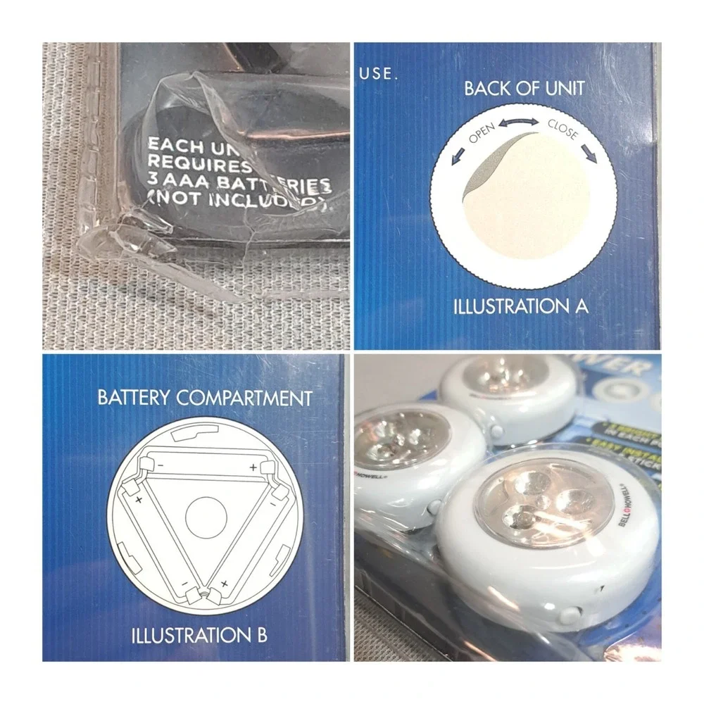 Bell Howell 3‎ mini-Power Pods Stick Anywhere 1,000's Of Hours Of Light